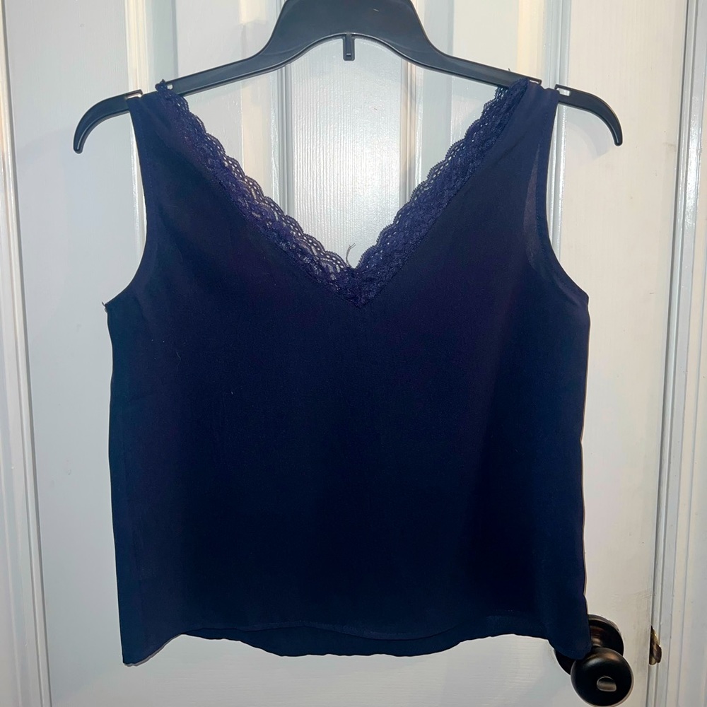Navy blue Loose-fitting lace neck tank top